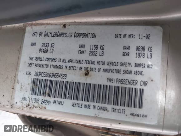 2003 Dodge Intrepid ES с VIN 2B3HD56M63H554529, выставлен на аукционе IAAI как лот 41584694 с пробегом 99 681 миль миль и . История ставок и продаж доступна на DreamBid. Изображение 9.