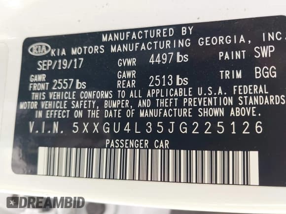 ✅ 2018 Kia Optima EX • VIN: 5XXGU4L35JG225126 • Lot: 43714908. Listed on IAAI with 82,582 mi. Free auction sales archive from the USA and detailed vehicle history report at DreamBid. Image 9.