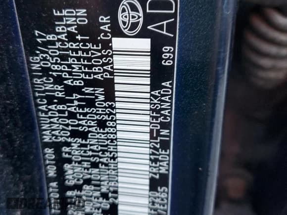 ✅ 2017 Toyota Corolla SE • VIN: 2T1BURHE5HC888523 • Lot: 93081925. Listed on Copart with 116,317 mi. Free auction sales archive from the USA and detailed vehicle history report at DreamBid. Image 12.