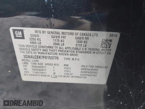 ✅ 2015 Chevrolet Equinox LT • VIN: 2GNALCEK7F6153778 • Lot: 43645493. Wystawiony na IAAI z przebiegiem 126 982 mil. Bezpłatny archiwum sprzedaży aukcyjnych z USA i szczegółowy raport historii pojazdu na DreamBid. Zdjęcie 9.