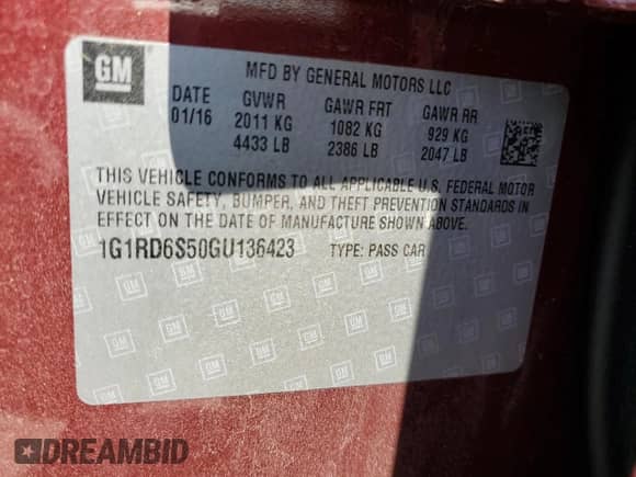 2016 Chevrolet Volt Premier z VIN 1G1RD6S50GU136423, wystawiony jako Copart lot #63351723 z przebiegiem 94 448 mil mil oraz . Historia ofert i sprzedaży dostępna na DreamBid. Obrazek 12.