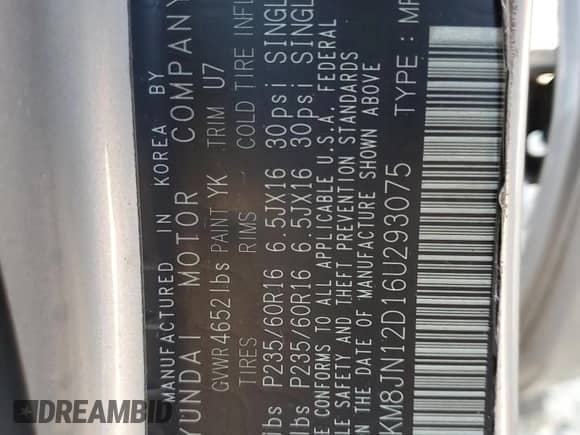 2006 Hyundai Tucson GLS z VIN KM8JN12D16U293075, wystawiony jako Copart lot #82132214 z przebiegiem 171 171 mil mil oraz Czysty tytuł • Clean title. Historia ofert i sprzedaży dostępna na DreamBid. Obrazek 13.