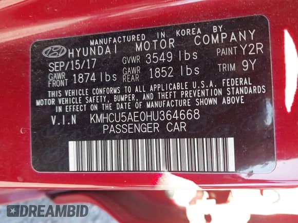 2017 Hyundai Accent Sport с VIN KMHCU5AE0HU364668, выставлен на аукционе IAAI как лот 43611801 с пробегом 100 254 миль миль и . История ставок и продаж доступна на DreamBid. Изображение 9.