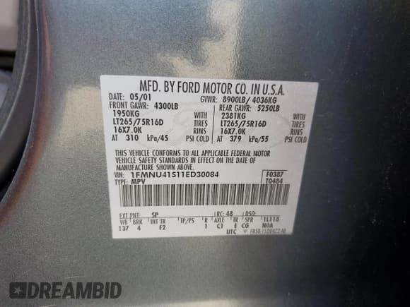 ✅ 2001 Ford Excursion XLT • VIN: 1FMNU41S11ED30084 • Lot: 65481305. Wystawiony na Copart z przebiegiem 122 276 mil. Bezpłatny archiwum sprzedaży aukcyjnych z USA i szczegółowy raport historii pojazdu na DreamBid. Zdjęcie 13.