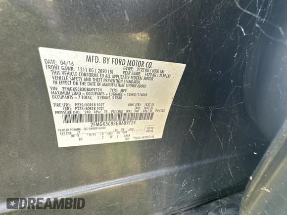 ✅ 2016 Ford Flex SEL • VIN: 2FMGK5C83GBA09724 • Лот: 46314775. Опубликован ранее на Copart с пробегом 188 103 миль. Бесплатный доступ к архиву аукционных продаж из США и подробный отчёт об истории автомобиля на DreamBid. Изображение 10.