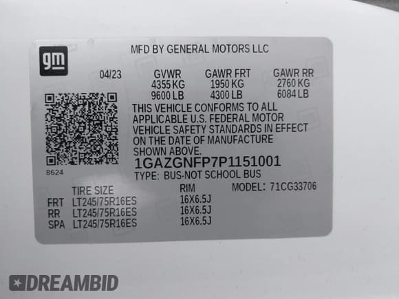 ✅ 2023 Chevrolet Express Passenger LS • VIN: 1GAZGNFP7P1151001 • Lot: 43680880. Listed on IAAI with 52,217 mi. Free auction sales archive from the USA and detailed vehicle history report at DreamBid. Image 9.