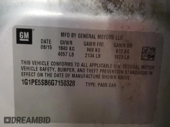 ✅ 2016 Chevrolet Cruze LT • VIN: 1G1PE5SB6G7150328 • Lot: 81119605. Listed on Copart with 139,640 mi. Free auction sales archive from the USA and detailed vehicle history report at DreamBid. Image 12.