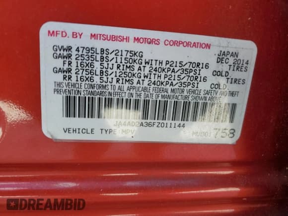 ✅ 2015 Mitsubishi Outlander ES • VIN: JA4AD2A36FZ011144 • Lot: 75408134. Listed on Copart with 79,988 mi. Free auction sales archive from the USA and detailed vehicle history report at DreamBid. Image 14.