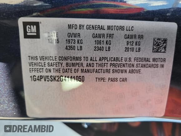 ✅ 2016 Buick Verano • VIN: 1G4PV5SK2G4141050 • Lot: 69050125. Wystawiony na Copart z przebiegiem 138 187 mil. Bezpłatny archiwum sprzedaży aukcyjnych z USA i szczegółowy raport historii pojazdu na DreamBid. Zdjęcie 12.