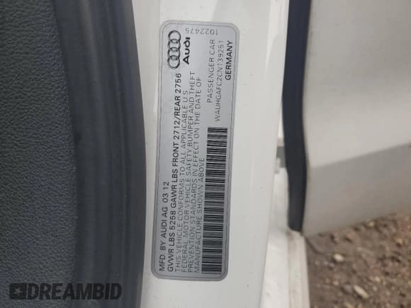 ✅ 2012 Audi A6 Prestige • VIN: WAUHGAFC2CN139251 • Lot: 52504415. Listed on Copart with 65,634 mi. Free auction sales archive from the USA and detailed vehicle history report at DreamBid. Image 14.