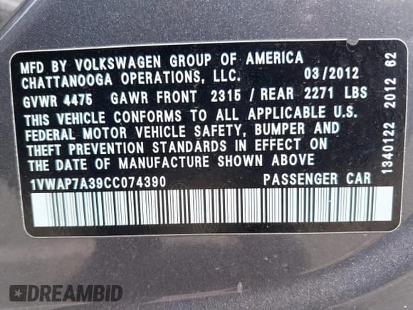 ✅ 2012 Volkswagen Passat S • VIN: 1VWAP7A39CC074390 • Lot: 42147260. Wystawiony na IAAI z przebiegiem 114 996 mil. Bezpłatny archiwum sprzedaży aukcyjnych z USA i szczegółowy raport historii pojazdu na DreamBid. Zdjęcie 9.