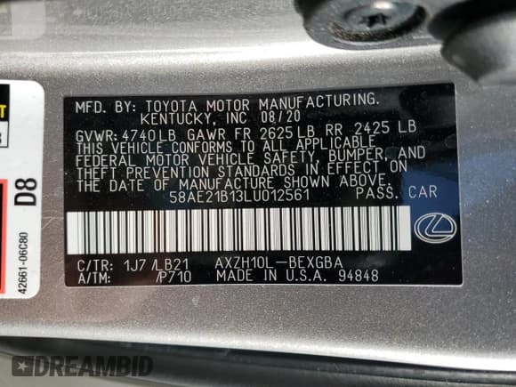 ✅ 2020 Lexus ES 300h Luxury • VIN: 58AE21B13LU012561 • Lot: 52785475. Wystawiony na Copart z przebiegiem 67 174 mil. Bezpłatny archiwum sprzedaży aukcyjnych z USA i szczegółowy raport historii pojazdu na DreamBid. Zdjęcie 14.