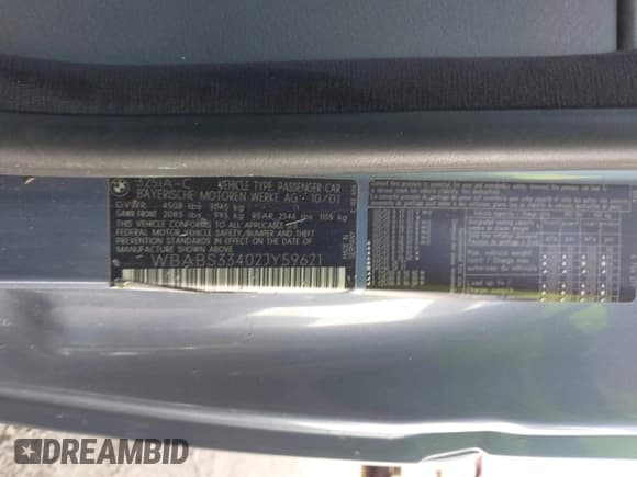 ✅ 2002 BMW 3 Series 325Ci • VIN: WBABS33402JY59621 • Lot: 42862827. Listed on IAAI with 160,449 mi. Free auction sales archive from the USA and detailed vehicle history report at DreamBid. Image 9.