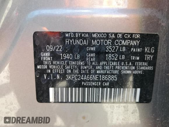 ✅ 2022 Hyundai Accent SEL • VIN: 3KPC24A66NE186885 • Лот: 71718444. Опубликован ранее на Copart с пробегом 10 485 миль. Бесплатный доступ к архиву аукционных продаж из США и подробный отчёт об истории автомобиля на DreamBid. Изображение 12.