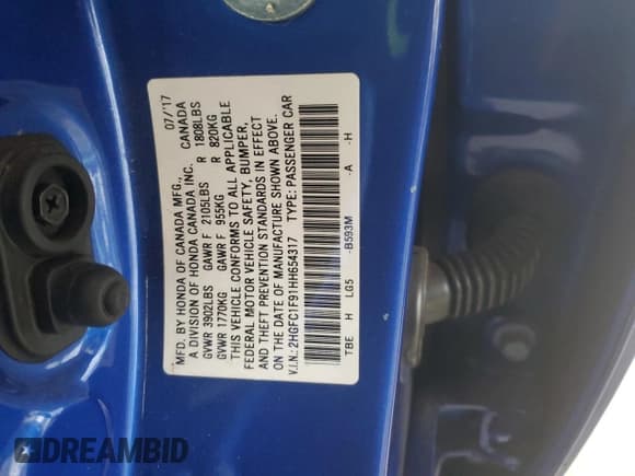 ✅ 2017 Honda Civic Touring • VIN: 2HGFC1F91HH654317 • Лот: 69058165. Опубликован ранее на Copart с пробегом 105 883 миль. Бесплатный доступ к архиву аукционных продаж из США и подробный отчёт об истории автомобиля на DreamBid. Изображение 12.