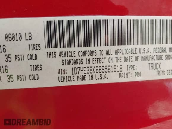 2008 Dodge Dakota Bighorn/Lonestar with VIN 1D7HE38K68S561918, listed as a IAAI auction lot 42488556 with 198,422 mi miles and . Bid and sale history available at DreamBid. Image 9.