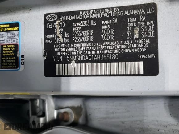 ✅ 2010 Hyundai Santa Fe SE • VIN: 5NMSHDAG1AH365180 • Lot: 86143954. Listed on Copart with 47,459 mi. Free auction sales archive from the USA and detailed vehicle history report at DreamBid. Image 14.