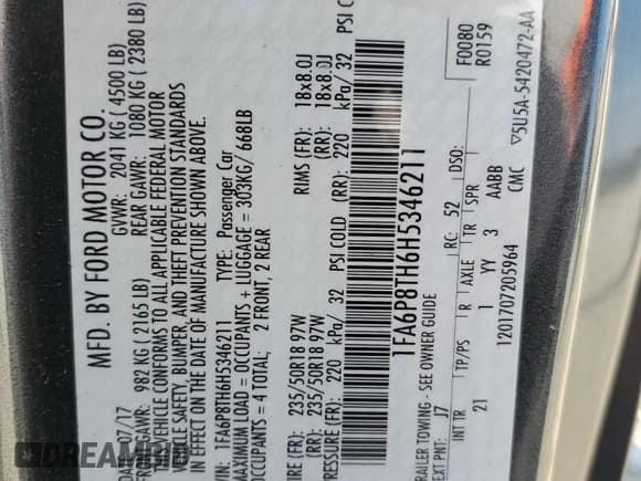 ✅ 2017 Ford Mustang EcoBoost • VIN: 1FA6P8TH6H5346211 • Lot: 82545235. Listed on Copart with 80,353 mi. Free auction sales archive from the USA and detailed vehicle history report at DreamBid. Image 13.