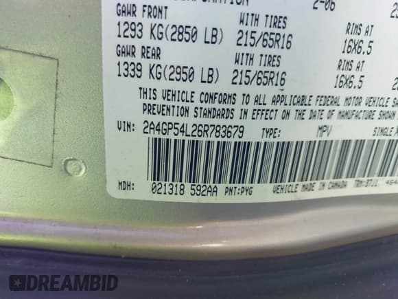 ✅ 2006 Chrysler Town & Country Touring • VIN: 2A4GP54L26R783679 • Lot: 43599692. Listed on IAAI with 87,285 mi. Free auction sales archive from the USA and detailed vehicle history report at DreamBid. Image 9.