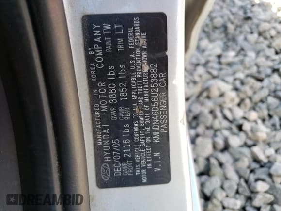 ✅ 2006 Hyundai Elantra GLS • VIN: KMHDN46D56U253882 • Lot: 51862555. Wystawiony na Copart z przebiegiem 70 227 mil. Bezpłatny archiwum sprzedaży aukcyjnych z USA i szczegółowy raport historii pojazdu na DreamBid. Zdjęcie 12.