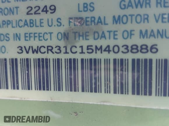 ✅ 2005 Volkswagen Beetle GLS • VIN: 3VWCR31C15M403886 • Lot: 41567715. Listed on IAAI with 168,346 mi. Free auction sales archive from the USA and detailed vehicle history report at DreamBid. Image 9.