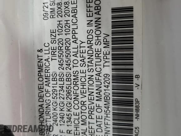 ✅ 2021 Honda Passport EX-L • VIN: 5FNYF7H54MB014209 • Lot: 64942915. Listed on Copart with 89,504 mi. Free auction sales archive from the USA and detailed vehicle history report at DreamBid. Image 13.