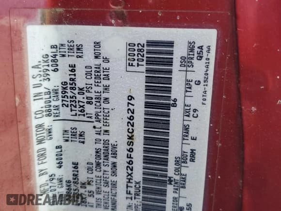 ✅ 1995 Ford F-250 • VIN: 1FTHX26F6SKC26279 • Lot: 66994075. Wystawiony na Copart z przebiegiem 177 701 mil. Bezpłatny archiwum sprzedaży aukcyjnych z USA i szczegółowy raport historii pojazdu na DreamBid. Zdjęcie 12.