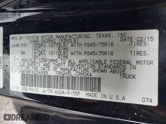 ✅ 2015 Toyota Tacoma • VIN: 5TFUX4EN8FX034499 • Lot: 42254201. Listed on IAAI with 177,756 mi. Free auction sales archive from the USA and detailed vehicle history report at DreamBid. Image 9.