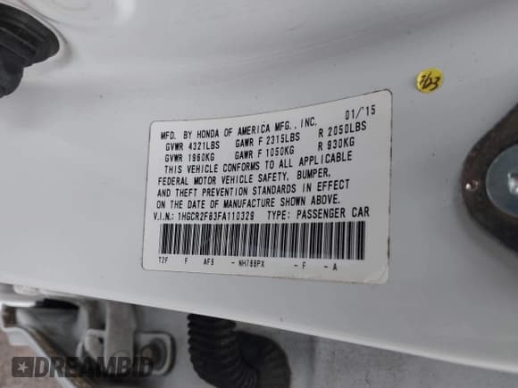 ✅ 2015 Honda Accord EX-L • VIN: 1HGCR2F83FA110329 • Lot: 43563277. Listed on IAAI with 131,121 mi. Free auction sales archive from the USA and detailed vehicle history report at DreamBid. Image 9.