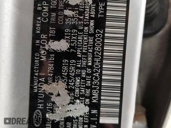 2017 Hyundai Tucson Night Edition with VIN KM8J3CA20HU280032, listed as a Copart auction lot 66489565 with 151,903 mi miles and Clean title. Bid and sale history available at DreamBid. Image 13.