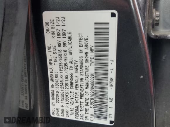 ✅ 2009 Acura RDX • VIN: 5J8TB18289A000291 • Лот: 70409065. Опубликован ранее на Copart с пробегом 167 691 миль. Бесплатный доступ к архиву аукционных продаж из США и подробный отчёт об истории автомобиля на DreamBid. Изображение 13.