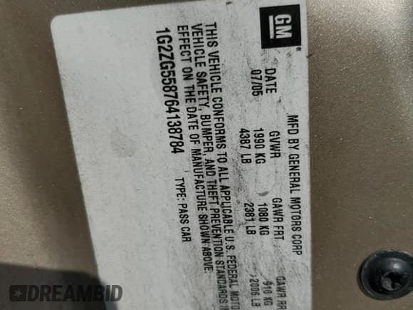 ✅ 2006 Pontiac G6 6-Cyl • VIN: 1G2ZG558764138784 • Лот: 85317805. Опубликован ранее на Copart с пробегом 205 555 миль. Бесплатный доступ к архиву аукционных продаж из США и подробный отчёт об истории автомобиля на DreamBid. Изображение 12.