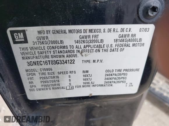 ✅ 2003 Chevrolet Suburban LS • VIN: 3GNEC16T03G334122 • Lot: 41860521. Wystawiony na IAAI z przebiegiem 195 648 mil. Bezpłatny archiwum sprzedaży aukcyjnych z USA i szczegółowy raport historii pojazdu na DreamBid. Zdjęcie 9.