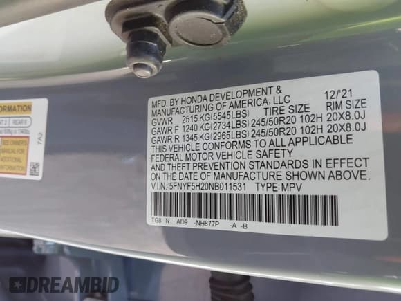 ✅ 2022 Honda Pilot Special Edition • VIN: 5FNYF5H20NB011531 • Lot: 43511273. Wystawiony na IAAI z przebiegiem 113 138 mil. Bezpłatny archiwum sprzedaży aukcyjnych z USA i szczegółowy raport historii pojazdu na DreamBid. Zdjęcie 9.