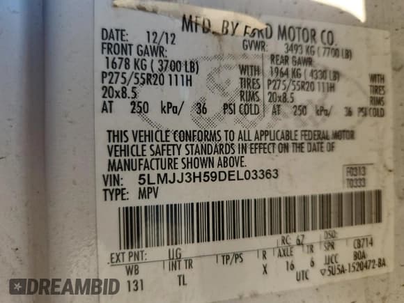 ✅ 2013 Lincoln Navigator • VIN: 5LMJJ3H59DEL03363 • Lot: 82495705. Wystawiony na Copart z przebiegiem 223 877 mil. Bezpłatny archiwum sprzedaży aukcyjnych z USA i szczegółowy raport historii pojazdu na DreamBid. Zdjęcie 13.