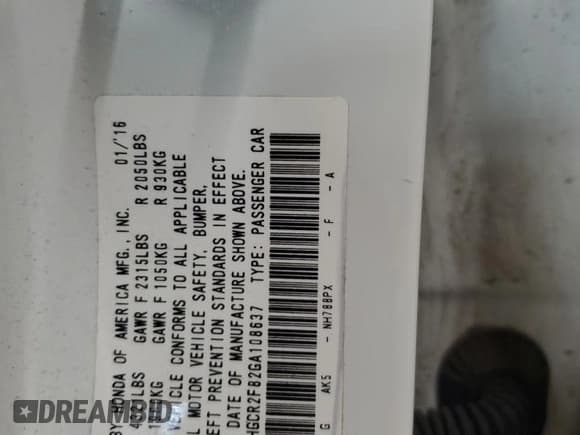 ✅ 2016 Honda Accord EX-L • VIN: 1HGCR2F82GA108637 • Lot: 82151395. Listed on Copart with 96,075 mi. Free auction sales archive from the USA and detailed vehicle history report at DreamBid. Image 13.