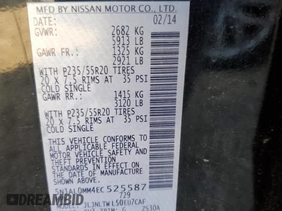 ✅ 2014 Infiniti QX60 • VIN: 5N1AL0MM4EC525587 • Lot: 92576265. Listed on Copart with 212,392 mi. Free auction sales archive from the USA and detailed vehicle history report at DreamBid. Image 14.