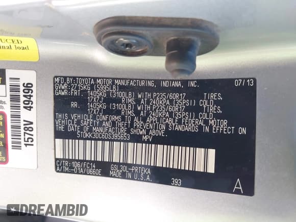 ✅ 2013 Toyota Sienna LE AAS • VIN: 5TDKK3DC6DS395653 • Lot: 43176514. Listed on IAAI with 119,446 mi. Free auction sales archive from the USA and detailed vehicle history report at DreamBid. Image 9.