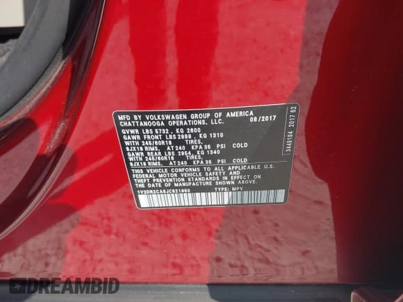 ✅ 2018 Volkswagen Atlas SE • VIN: 1V2DR2CA5JC521950 • Lot: 42057467. Wystawiony na IAAI z przebiegiem 99 750 mil. Bezpłatny archiwum sprzedaży aukcyjnych z USA i szczegółowy raport historii pojazdu na DreamBid. Zdjęcie 9.