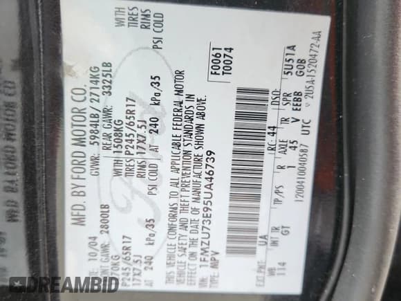 ✅ 2005 Ford Explorer XLT • VIN: 1FMZU73E95UA46739 • Lot: 92190455. Wystawiony na Copart z przebiegiem 203 226 mil. Bezpłatny archiwum sprzedaży aukcyjnych z USA i szczegółowy raport historii pojazdu na DreamBid. Zdjęcie 13.