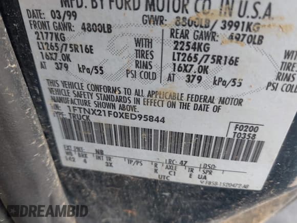 ✅ 1999 Ford F-250 XL • VIN: 1FTNX21F0XED95844 • Lot: 42496636. Listed on IAAI with 286,693 mi. Free auction sales archive from the USA and detailed vehicle history report at DreamBid. Image 9.