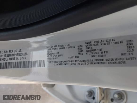 ✅ 2025 Ram 1500 Big Horn • VIN: 1C6SRFMP1SN536588 • Лот: 42641668. Опубликован ранее на IAAI с пробегом 4 743 миль. Бесплатный доступ к архиву аукционных продаж из США и подробный отчёт об истории автомобиля на DreamBid. Изображение 9.