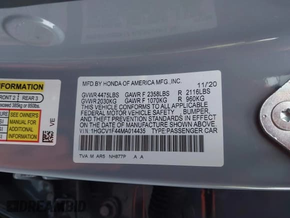 ✅ 2021 Honda Accord Sport SE • VIN: 1HGCV1F44MA014435 • Лот: 43724337. Опубликован ранее на IAAI с пробегом Не указан. Бесплатный доступ к архиву аукционных продаж из США и подробный отчёт об истории автомобиля на DreamBid. Изображение 9.