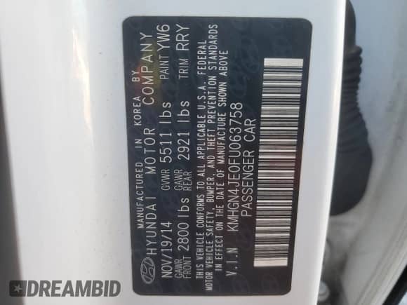 ✅ 2015 Hyundai Genesis 3.8L • VIN: KMHGN4JE0FU063758 • Lot: 86245465. Wystawiony na Copart z przebiegiem 106 656 mil. Bezpłatny archiwum sprzedaży aukcyjnych z USA i szczegółowy raport historii pojazdu na DreamBid. Zdjęcie 12.