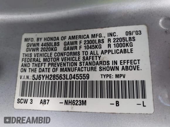 ✅ 2003 Honda Element EX • VIN: 5J6YH28563L045559 • Lot: 43912282. Listed on IAAI with 210,397 mi. Free auction sales archive from the USA and detailed vehicle history report at DreamBid. Image 9.