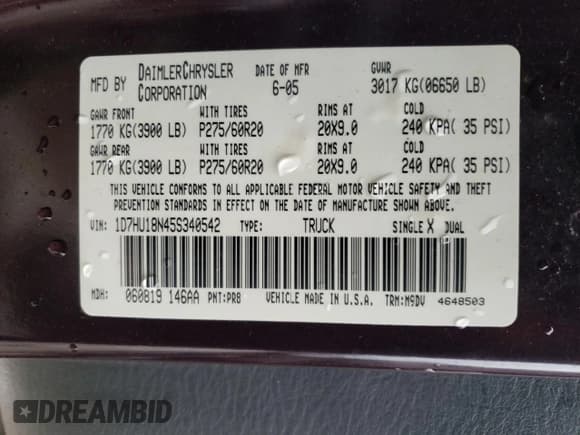 ✅ 2005 Dodge 1500 SLT • VIN: 1D7HU18N45S340542 • Лот: 40045284. Опубликован ранее на Copart с пробегом 169 493 миль. Бесплатный доступ к архиву аукционных продаж из США и подробный отчёт об истории автомобиля на DreamBid. Изображение 12.