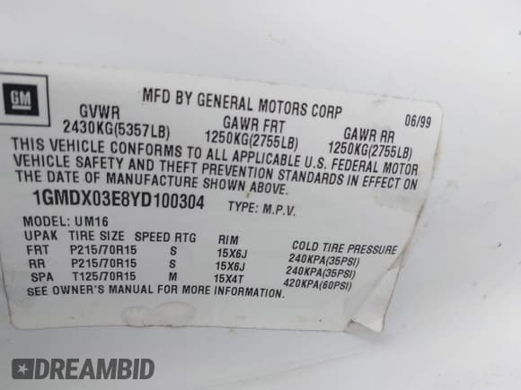 ✅ 2000 Pontiac Montana • VIN: 1GMDX03E8YD100304 • Lot: 41594953. Wystawiony na IAAI z przebiegiem 300 630 mil. Bezpłatny archiwum sprzedaży aukcyjnych z USA i szczegółowy raport historii pojazdu na DreamBid. Zdjęcie 9.