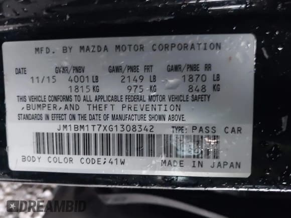 ✅ 2016 Mazda 3 i Sport • VIN: JM1BM1T7XG1308342 • Lot: 41518407. Listed on IAAI with 194,967 mi. Free auction sales archive from the USA and detailed vehicle history report at DreamBid. Image 9.