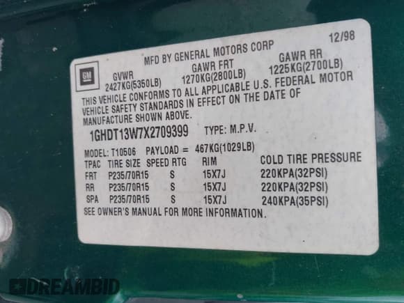 ✅ 1999 Oldsmobile Bravada • VIN: 1GHDT13W7X2709399 • Lot: 42615055. Wystawiony na IAAI z przebiegiem 194 791 mil. Bezpłatny archiwum sprzedaży aukcyjnych z USA i szczegółowy raport historii pojazdu na DreamBid. Zdjęcie 9.
