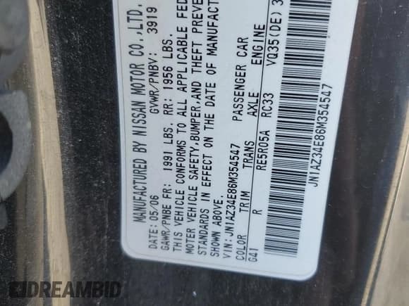 ✅ 2006 Nissan 350Z Touring • VIN: JN1AZ34E86M354547 • Lot: 81603085. Listed on Copart with Not provided. Free auction sales archive from the USA and detailed vehicle history report at DreamBid. Image 13.